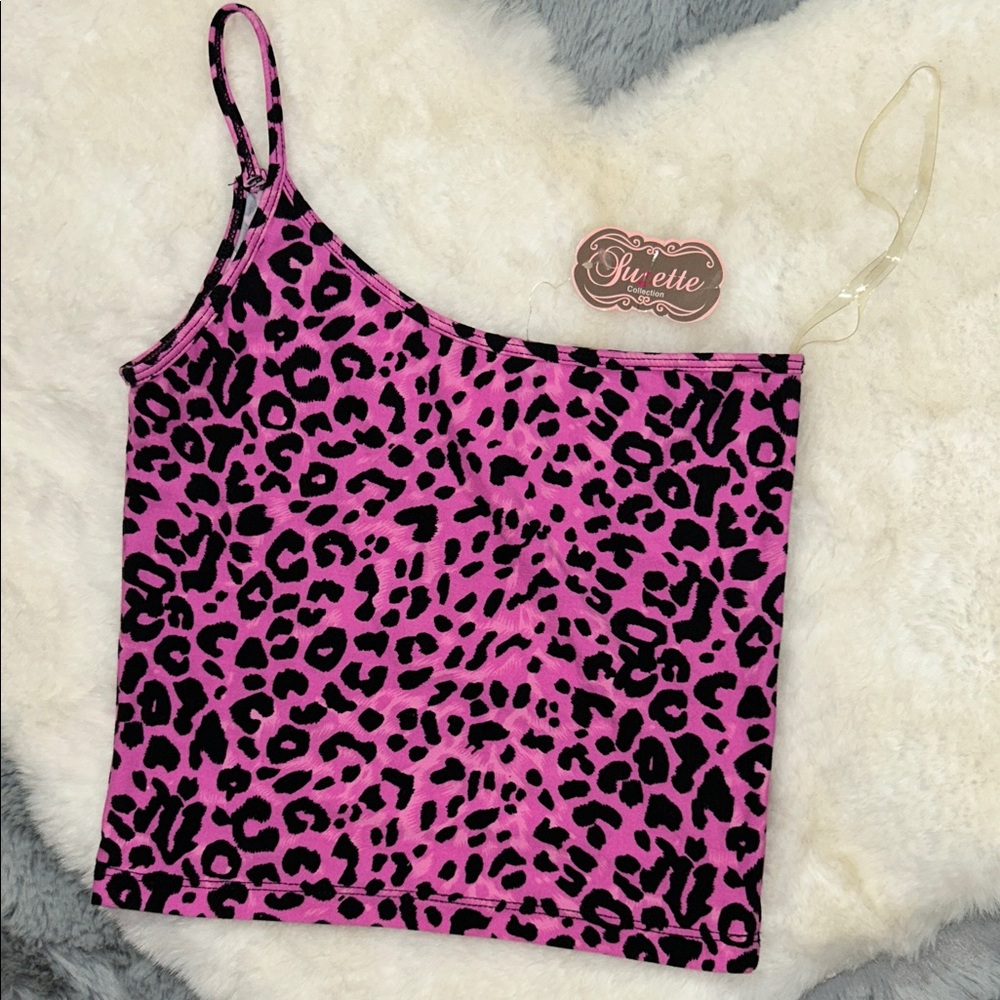 Pink Leopard Print One-Shoulder Top